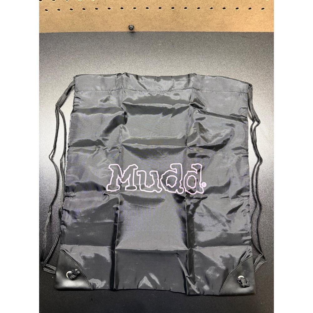 MUDD drawsting black bag nylon with pink lettering reinforced corners 17"x14 Y2K